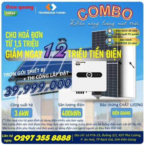 Trọn Gói Thiết Bị + Thi Công Và Lắp Đặt Hệ Thống Điện NLMT, Công Suất 3.6kW